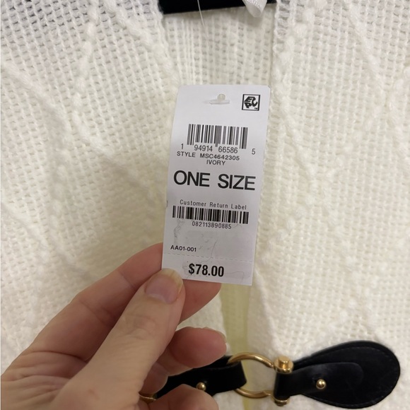 NWT Style & Co cream cable knit poncho fringe and a faux leather buckle closure - Picture 4 of 4